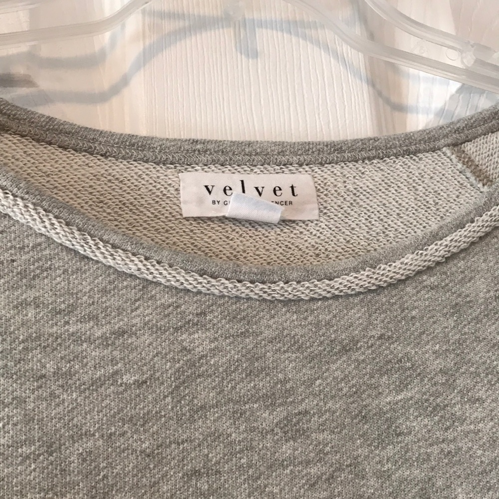 Velvet grey sweatshirt w ruffle blouse on bttm - Picture 3 of 5